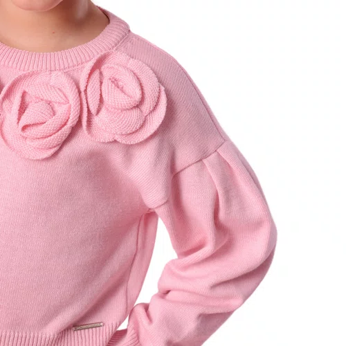 Blusa Tricot Cropped Flores Rose Pituchinhus