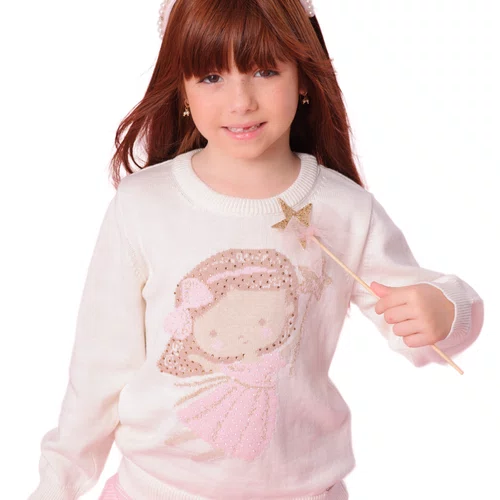 Blusa Tricot Fadinha Cristais Off White Pituchinhus