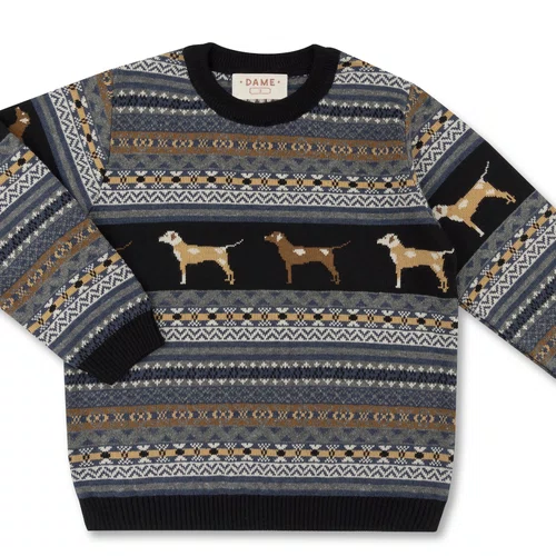Blusa Tricot Jacquard Preto Cachorros Dame