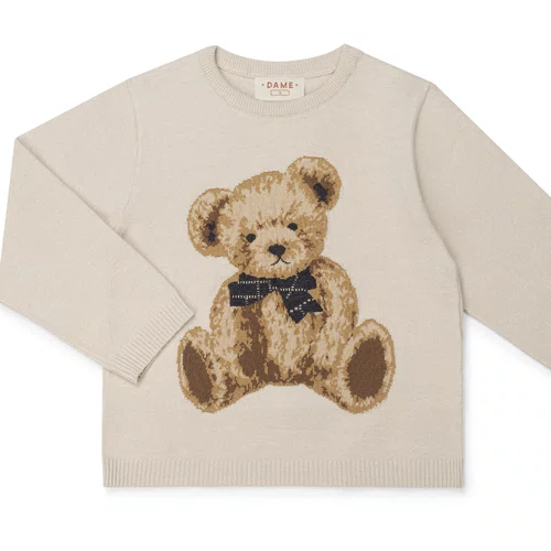 Blusa Tricot Jacquard Urso Classic linho Dame