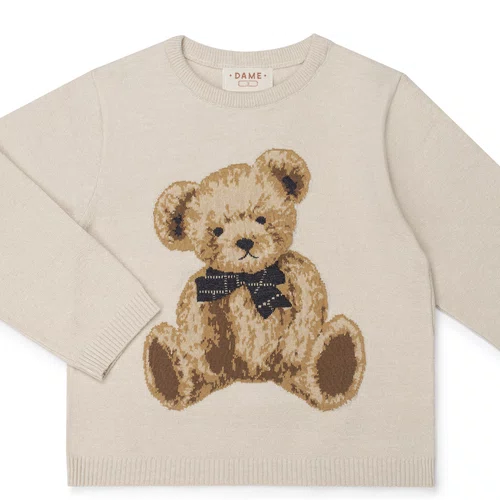 Blusa Tricot Jacquard Urso Classic linho Dame