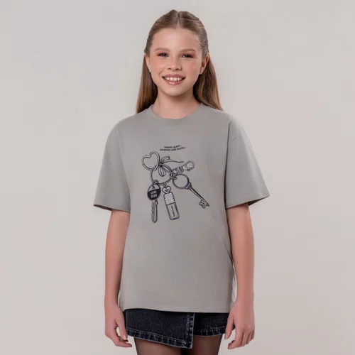 Blusa Tshirt Chaveiro Strass Cinza Vanilla