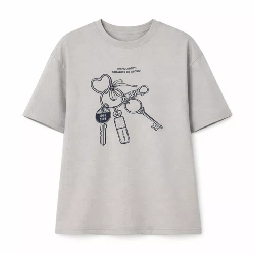 Blusa Tshirt Chaveiro Strass Cinza Vanilla