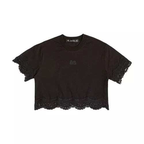 Blusa TShirt Cropped Renda Preto Authoria