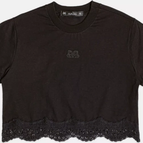 Blusa TShirt Cropped Renda Preto Authoria