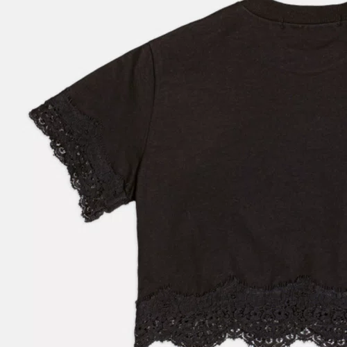 Blusa TShirt Cropped Renda Preto Authoria