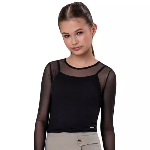 Blusa Tule Gola Alta Preta Forrada Vanilla