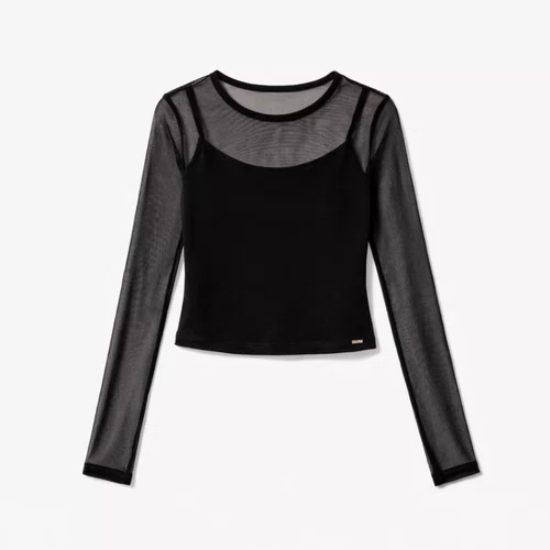 Blusa Tule Gola Alta Preta Forrada Vanilla