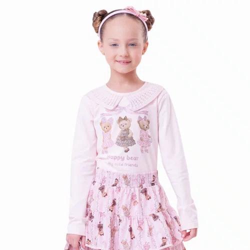 Blusa Ursinhas Happy Gola Tricot Pituchinhus