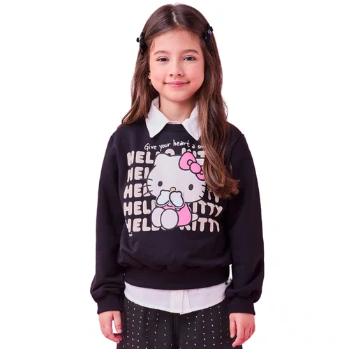 Blusão Moletom Preto Hello Kitty Escritas Momi