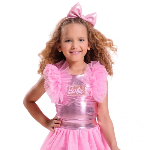 Body Malha Shine Tule Rosa Chiclete Pituchinhus