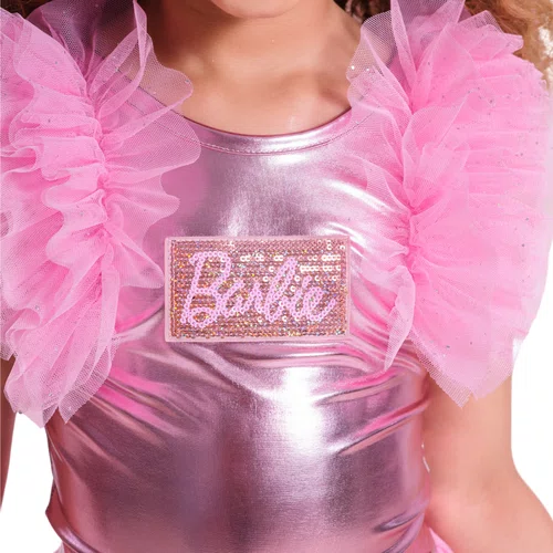 Body Malha Shine Tule Rosa Chiclete Pituchinhus