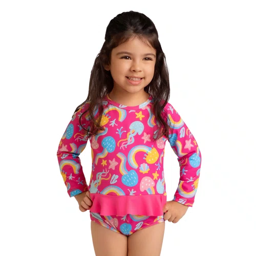 Body Manga Longa Pink Agua Viva Dedeka