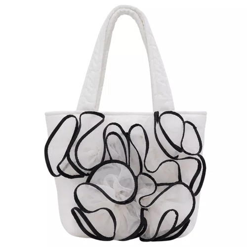 Bolsa Puffer Tricoline Flores Tule Off White Pituchinhus