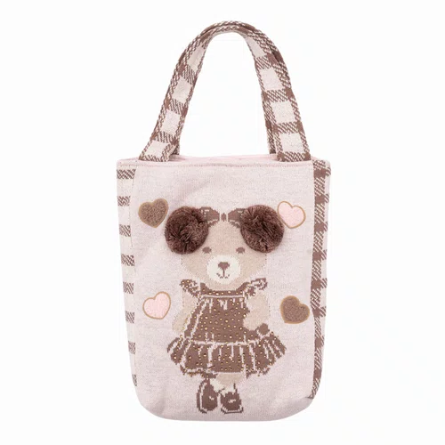 Bolsa Tricot Ursinha Xadrez PomPom Pituchinhus