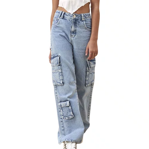 Calça Jeans Wide Cargo Clara Vanilla Cream