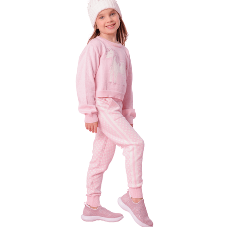 Calça Jogging Tricot Corações Listras Lateral Pituchinhus