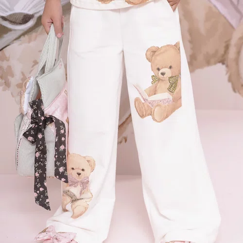 Calça Moletom Reta Ursinhas Cristal Pituchinhus