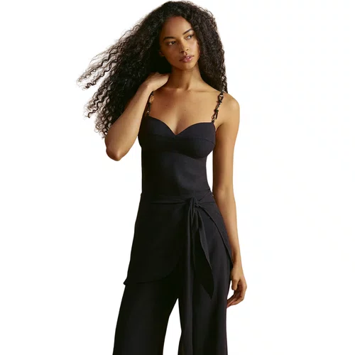 Calça Pantalona Lisos Linho Preto Cia Maritima