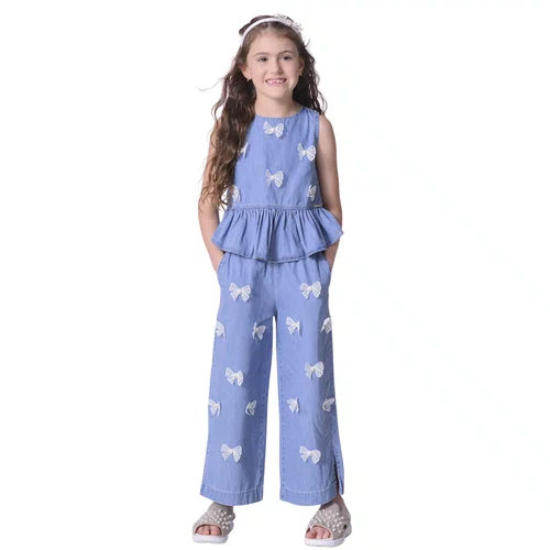 Calça Reta Jeans Fino Laços Aplicados Pituchinhus