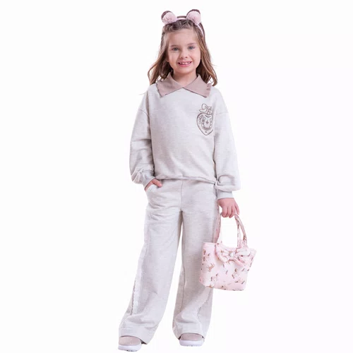 Calça Reta Mescla Moletom Recorte Broderi Pituchinhus
