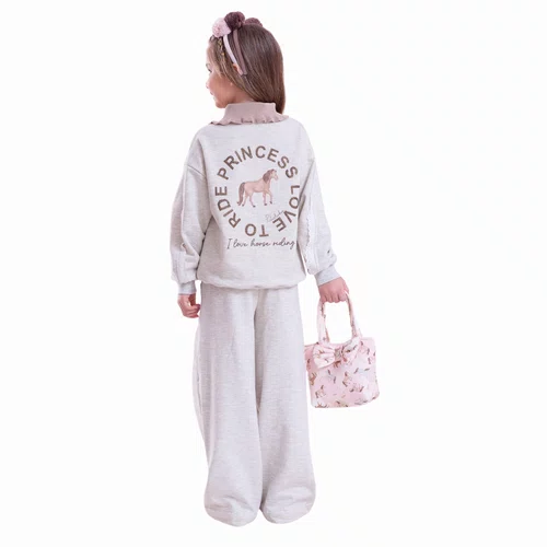 Calça Reta Mescla Moletom Recorte Broderi Pituchinhus