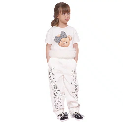 Calça Sarja Baggy Ursinhos e Laços Off White Pituchinhus