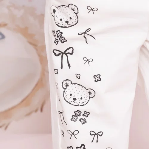 Calça Sarja Baggy Ursinhos e Laços Off White Pituchinhus