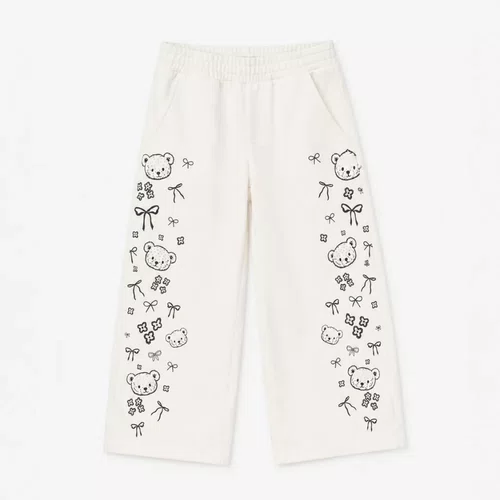 Calça Sarja Baggy Ursinhos e Laços Off White Pituchinhus