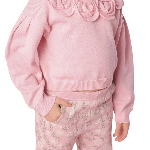 Calça Tricot Flare Floral Rose Pituchinhus