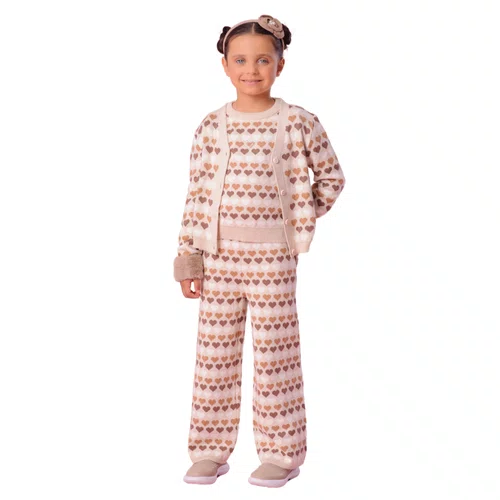 Calça Tricot Reta Corações Bege Ninive Pituchinhus