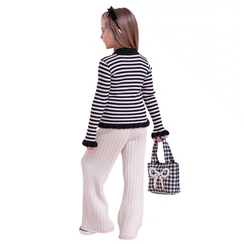 Calça Tricot Reta Maxi Canelado Bege Pituchinhus