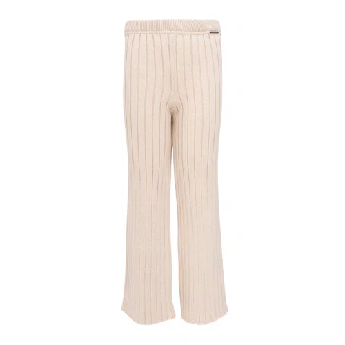 Calça Tricot Reta Maxi Canelado Bege Pituchinhus