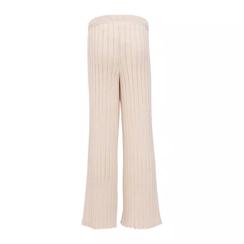 Calça Tricot Reta Maxi Canelado Bege Pituchinhus