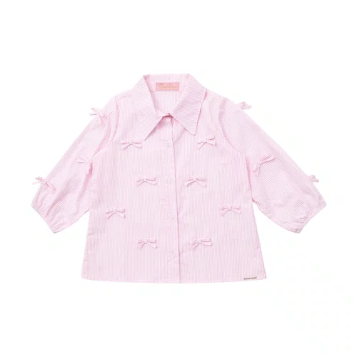 Camisa Algodão Listrada Mini Lacinhos Rosa Pituchinhus
