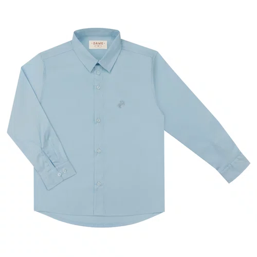 Camisa Infantil Lisa Tricoline Manga Longa Azul Claro Dame
