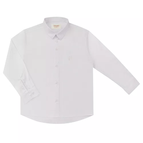 Camisa Infantil Lisa Tricoline Manga Longa Branco Dame