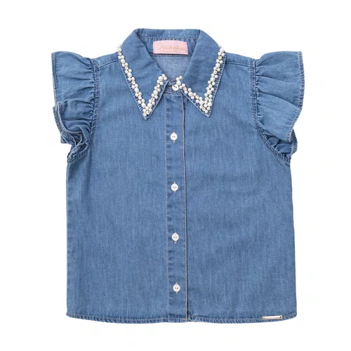Camisa Jeans Fino Gola Bordado Pituchinhus