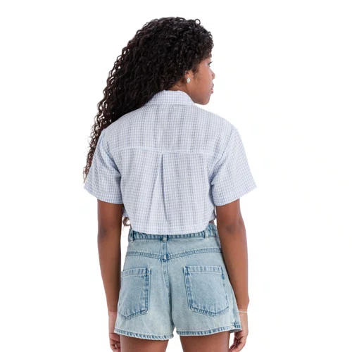 Camisa Leve Vichy Azul Claro Lacinho Vanilla Cream