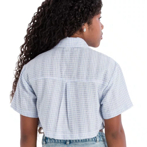 Camisa Leve Vichy Azul Claro Lacinho Vanilla Cream