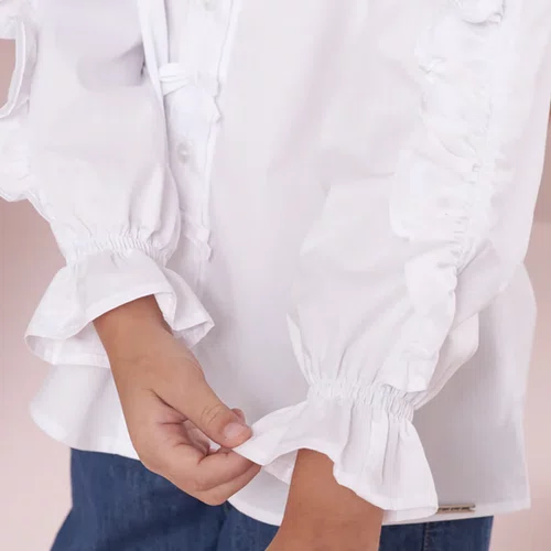 Camisa Tricoline Babado Mangas Mini Laços Pituchinhus