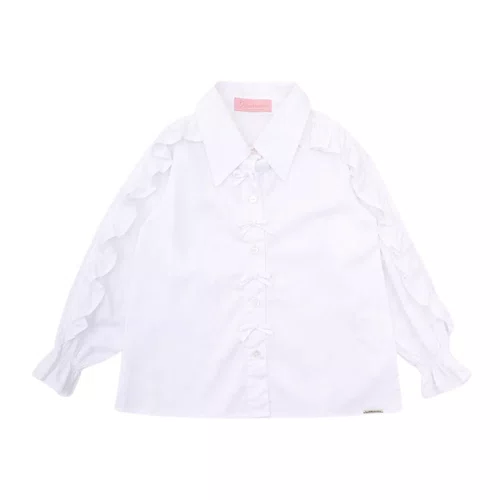 Camisa Tricoline Babado Mangas Mini Laços Pituchinhus