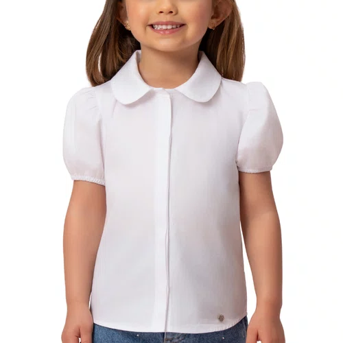 Camisa Tricoline Branca Básica Petit Cherie