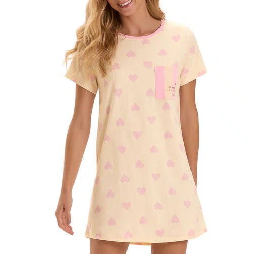Camisão Curto Amarelo Corações Cor Com Amor