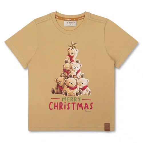 Camiseta Algodão Teddy Natal Bege Dame