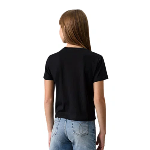 Camiseta Cropped Logo Bordado Preto Calvin Klein