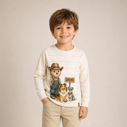 Camiseta Infantil Algodão Pima Listrada Teddy Cães Dame