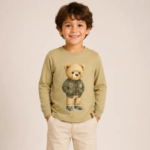 Camiseta Infantil Algodão Teddy Vintage Verde Dame
