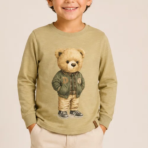 Camiseta Infantil Algodão Teddy Vintage Verde Dame