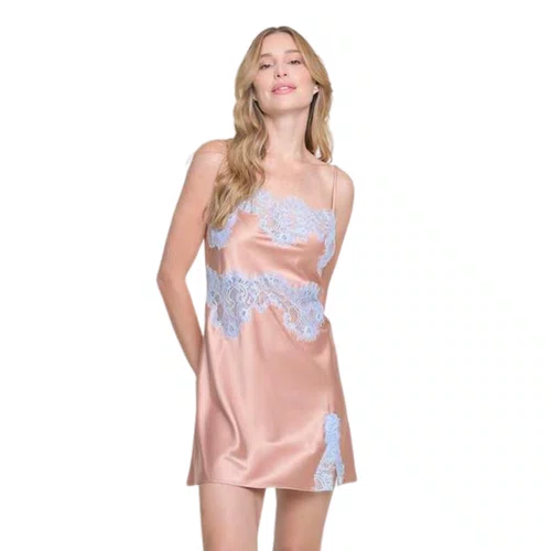 Camisola Cetim Amolita Pele e Renda Azul Miss Victtoria